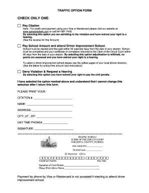 Traffic Citation Option Form