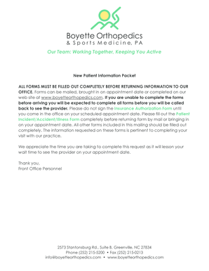 New Patient Information Packet