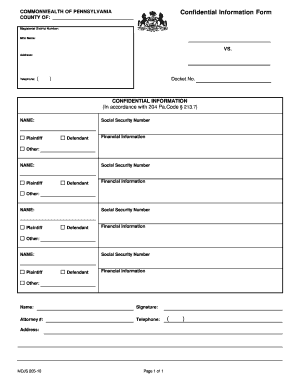 Pennsylvania Confidential Information Form