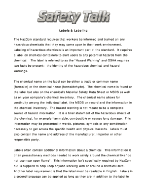 Hazardous Chemical Labeling Guidelines