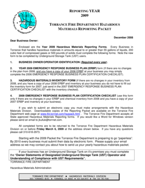 Torrance Fire Department Hazardous Materials Reporting Packet