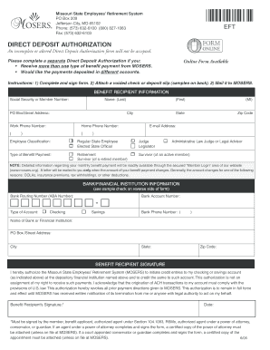 Missouri Direct Deposit Authorization Form