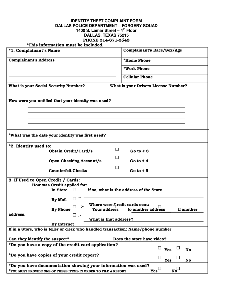 Identity Theft Police Report Fill And Sign Printable Template Online