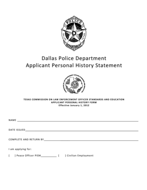 Texas Police Applicant Personal History Statement