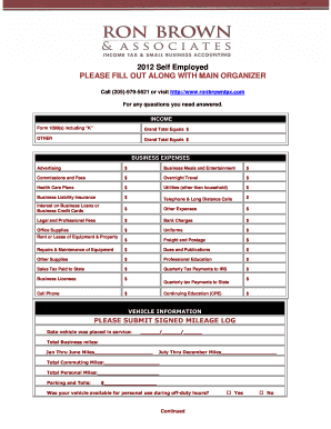 2012 Self Employed Tax Organizer