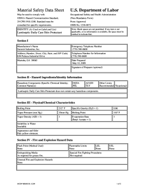 Material Safety Data Sheet for Lantiseptic Daily Care Skin Protectant