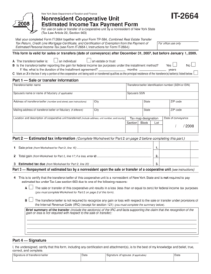 New York State Nonresident Cooperative Unit IT-2664 Form