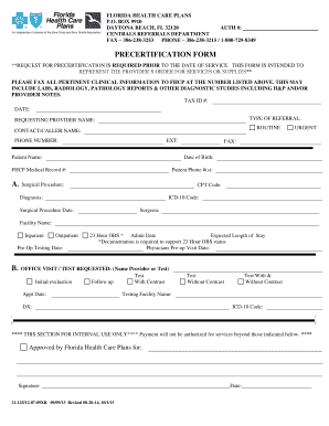 Florida Health Care Plans Precertification Form