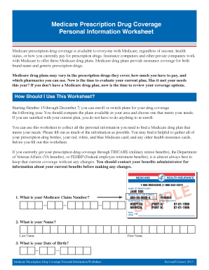 Medicare Prescription Drug Coverage Personal Information Worksheet