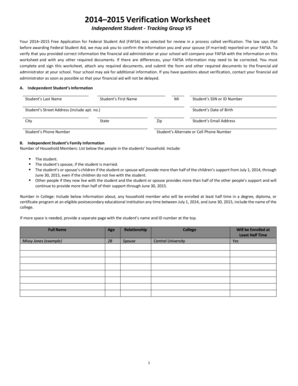 2014–2015 Verification Worksheet