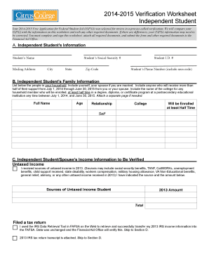 2014-2015 Verification Worksheet