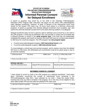 Florida VPK Informed Parental Consent Form