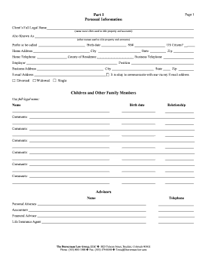 Estate Planning Initial Meeting Worksheet
