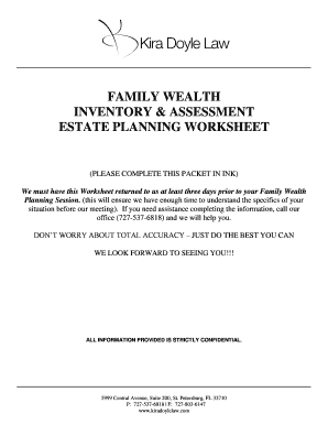 Family Wealth Estate Planning Worksheet