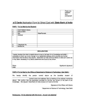 State Bank of India e-Z Card Application Form