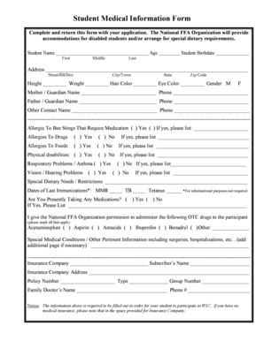 Student Medical Information Form