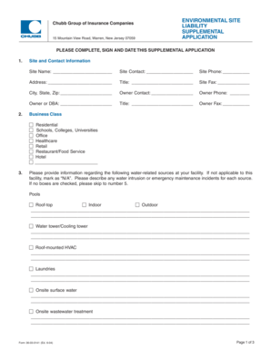 Chubb Environmental Site Liability Supplemental Application