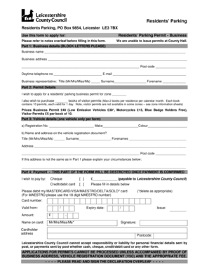Residents Parking Business Permit Application