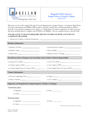 Magellan PNO/Agency Single Point of Contact Update Form