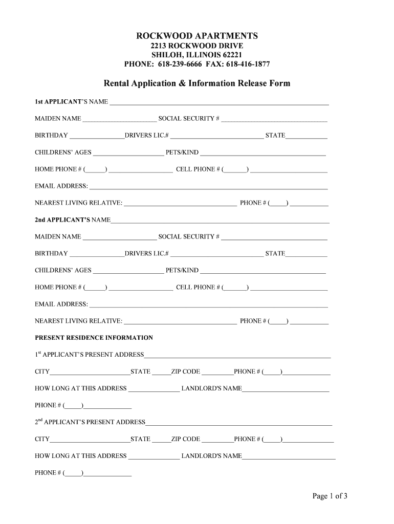 Fillable Online Rockwood Rental Application2 Rockwood Apartments Fax