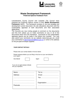 Waste Development Framework Feedback Form
