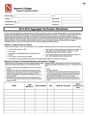 2014-2015 Aggregate Verification Worksheet