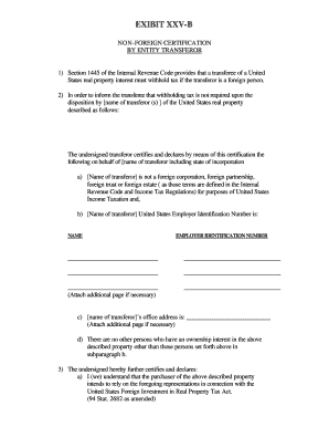 Non-Foreign Certification by Entity Transferor