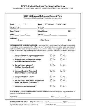 2013-14 Seasonal Influenza Consent Form