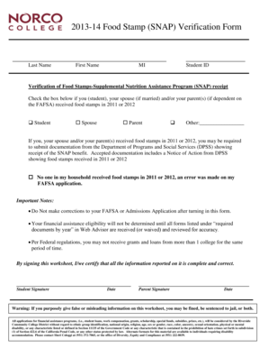 2013-14 Food Stamp SNAP Verification Form