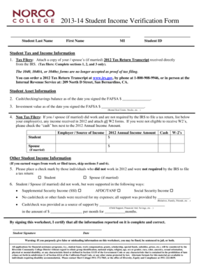 2013-14 Student Income Verification Form
