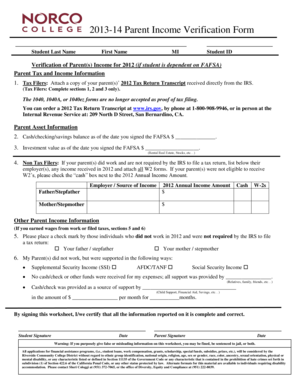 2013-14 Parent Income Verification Form
