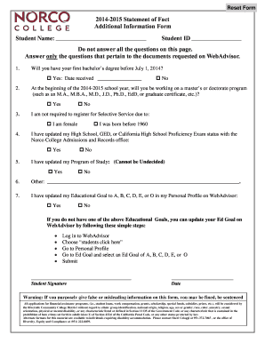 Norco College Additional Information Form