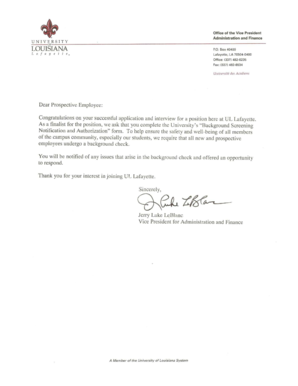 University of Louisiana at Lafayette Background Screening Authorization Form