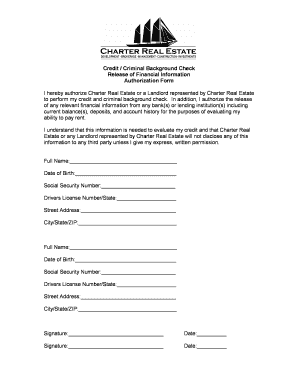 Credit Criminal Background Check Authorization Form
