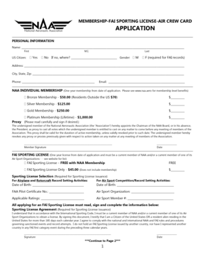 Membership and FAI Sporting License Application