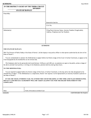 Hawaii District Court Summons