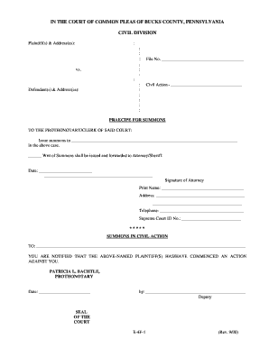 Praecipe for Summons