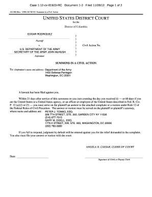 US Federal Civil Action Summons