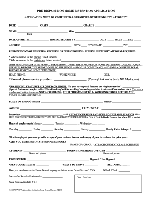 Pre-Disposition Home Detention Application