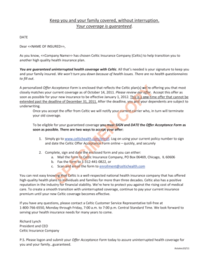 Fillable Online Sample conversion offer document - Celtic Insurance Fax ...