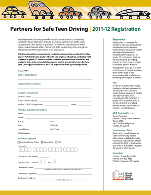 Partners for Safe Teen Driving Registration Form
