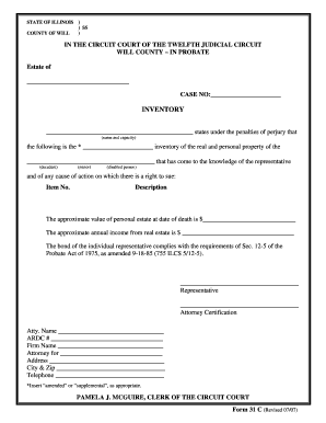 Illinois Probate Inventory Form