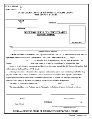 Illinois Notice of Filing of Administrative Support Order