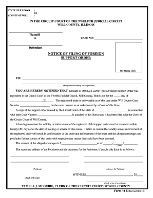Illinois Notice of Filing of Foreign Support Order