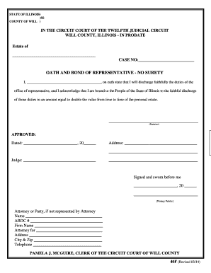 Oath and Bond of Representative - No Surety