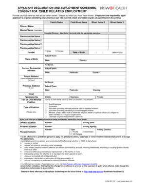 Applicant Declaration and Employment Screening Consent for Child Related Employment
