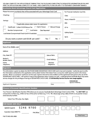Southside Bank Advantage Check Card Application