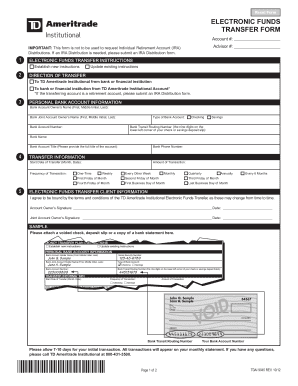 TD Ameritrade Institutional Electronic Funds Transfer Form
