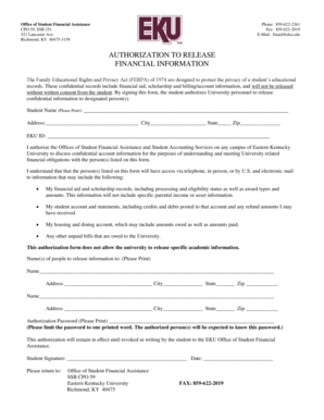 FERPA Authorization to Release Financial Information