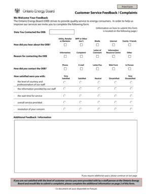 Ontario Energy Board Customer Service Feedback Form